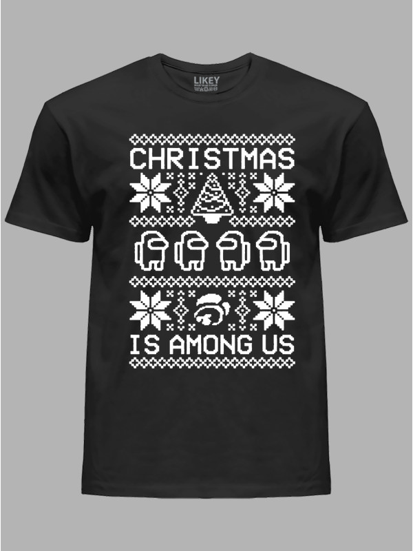 Новорічна футболка чоловіча з принтом "Різдво серед нас/Christmas Is Among Us" (24110053)