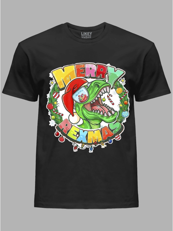 Новорічна футболка чоловіча з принтом "Щасливого Рекс Різдва/Merry Rexmas" (24110059)