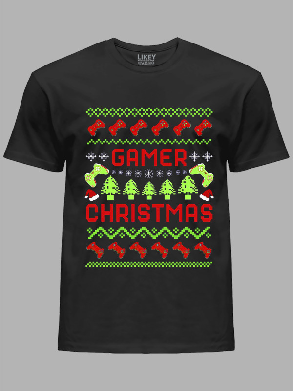 Новорічна футболка чоловіча з принтом "Геймерське Різдво/Gamer Christmas" (24110060)