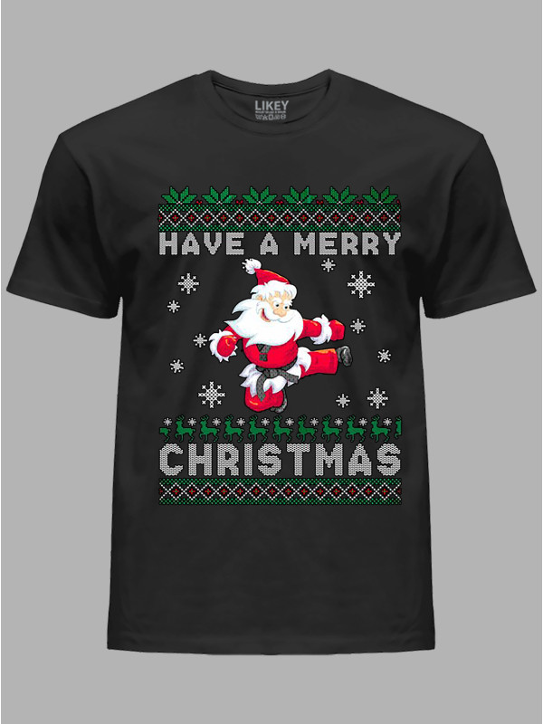 Новорічна футболка чоловіча з принтом "Санта каратист" (24110067)