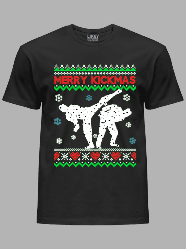 Новорічна футболка чоловіча з принтом "Щасливого Різдва каратисти/Merry kickmas" (24110068)