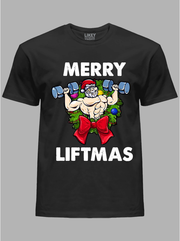 Новорічна футболка чоловіча з принтом "Щасливого Різдва качок/Merry liftmas" (24110069)