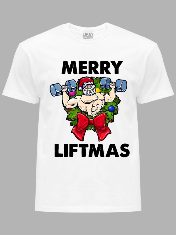 Новорічна футболка чоловіча з принтом "Щасливого Різдва качок/Merry liftmas" (24110069)