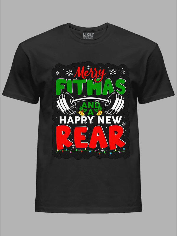 Новорічна футболка чоловіча з принтом "Щасливого фітнес Різдва і Нового Року/Merry fitmas and a Happy New Rear" (24110070)