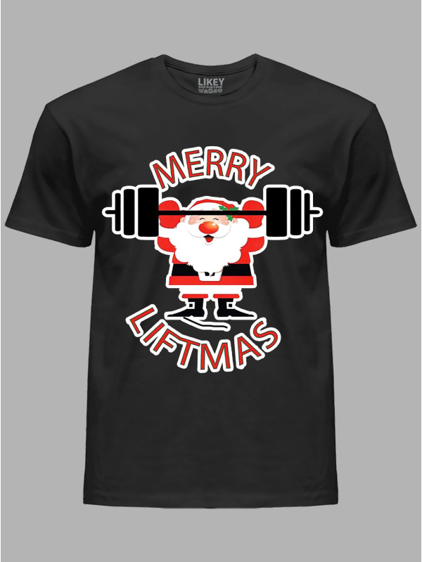 Новорічна футболка чоловіча з принтом "Щасливого Різдва Спортсмен/Merry liftmas" (24110071)