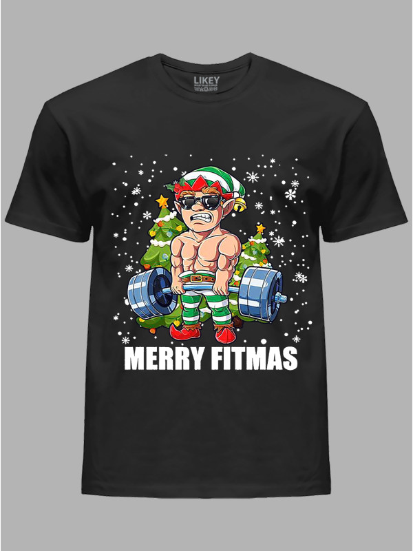 Новорічна футболка чоловіча з принтом "Щасливого фітнес Різдва/Merry Fitmas" (24110074)