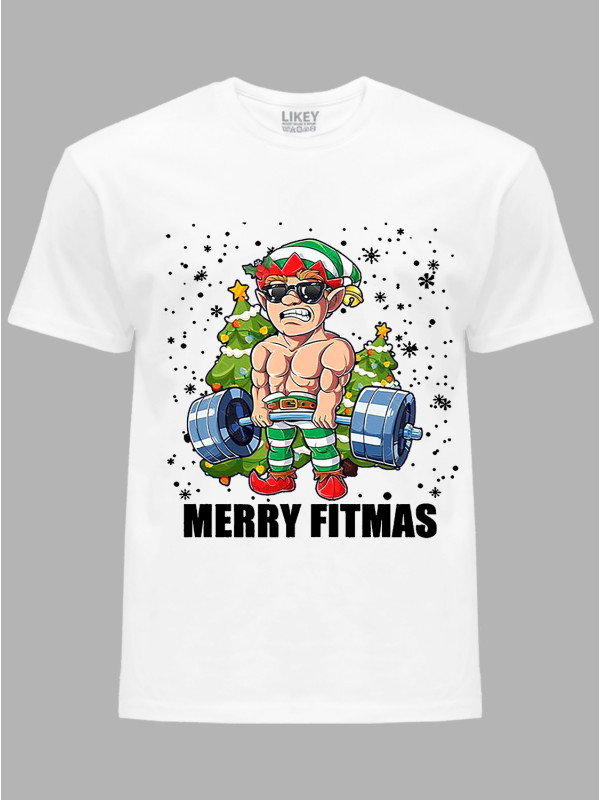 Новорічна футболка чоловіча з принтом "Щасливого фітнес Різдва/Merry Fitmas" (24110074)