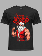 Новорічна футболка чоловіча з принтом "З Різдвом Санта спортсмен" (24110076)
