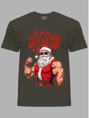 Новорічна футболка чоловіча з принтом "З Різдвом Санта спортсмен" (24110076)