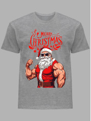 Новорічна футболка чоловіча з принтом "З Різдвом Санта спортсмен" (24110076)