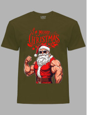 Новорічна футболка чоловіча з принтом "З Різдвом Санта спортсмен" (24110076)
