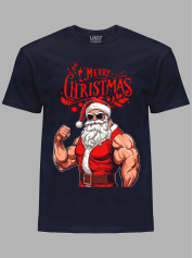 Новорічна футболка чоловіча з принтом "З Різдвом Санта спортсмен" (24110076)