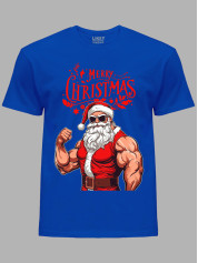 Новорічна футболка чоловіча з принтом "З Різдвом Санта спортсмен" (24110076)