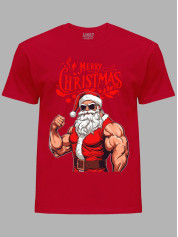 Новорічна футболка чоловіча з принтом "З Різдвом Санта спортсмен" (24110076)