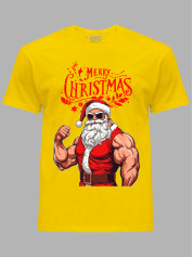 Новорічна футболка чоловіча з принтом "З Різдвом Санта спортсмен" (24110076)