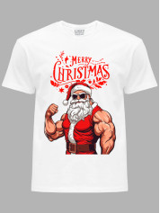 Новорічна футболка чоловіча з принтом "З Різдвом Санта спортсмен" (24110076)