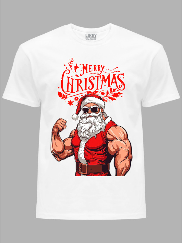 Новорічна футболка чоловіча з принтом "З Різдвом Санта спортсмен" (24110076)