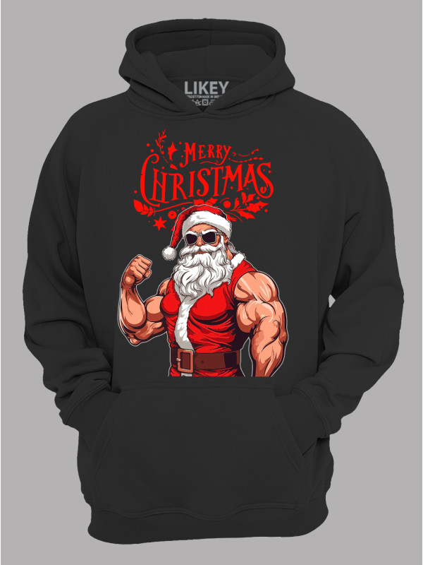 Худі з новорічним принтом "З Різдвом Санта спортсмен" (24110076)