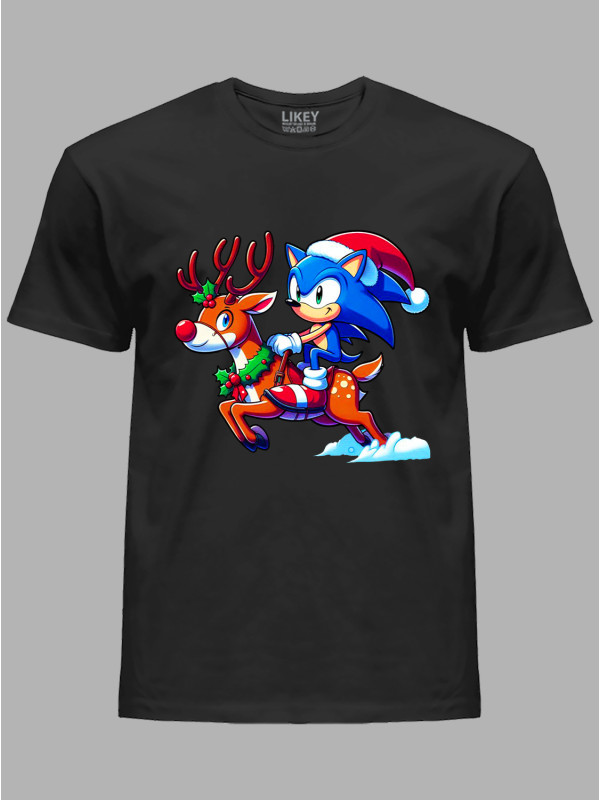 Футболка дитяча "Сонік на святковому олені/Sonic on a holiday deer" (24110092)