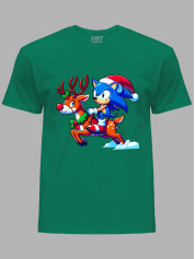 Футболка детская "Соник на праздничном олене/Sonic on a holiday deer" (24110092)