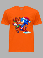 Футболка детская "Соник на праздничном олене/Sonic on a holiday deer" (24110092)