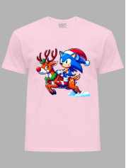 Футболка детская "Соник на праздничном олене/Sonic on a holiday deer" (24110092)