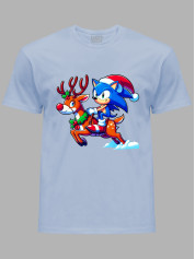 Футболка детская "Соник на праздничном олене/Sonic on a holiday deer" (24110092)