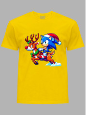 Футболка детская "Соник на праздничном олене/Sonic on a holiday deer" (24110092)