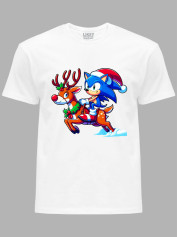 Футболка детская "Соник на праздничном олене/Sonic on a holiday deer" (24110092)