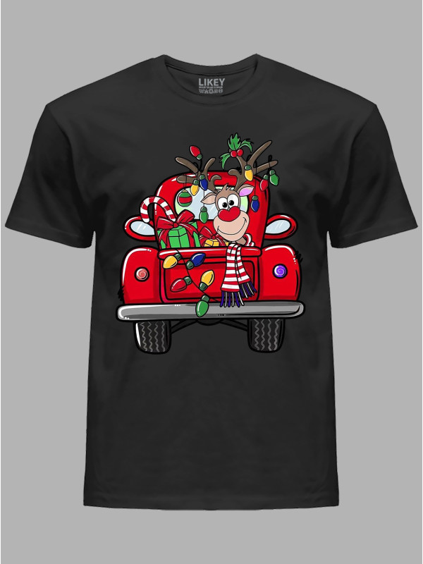 Футболка детская "Праздничный олень в машине/Festive reindeer in the car" (24110113)