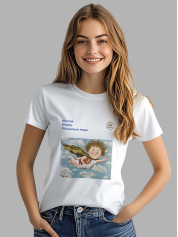 Футболка жіноча з принтом «Рятівник: #Котик #Небо #Азовське море» Євгенії Гапчинської, 2512015