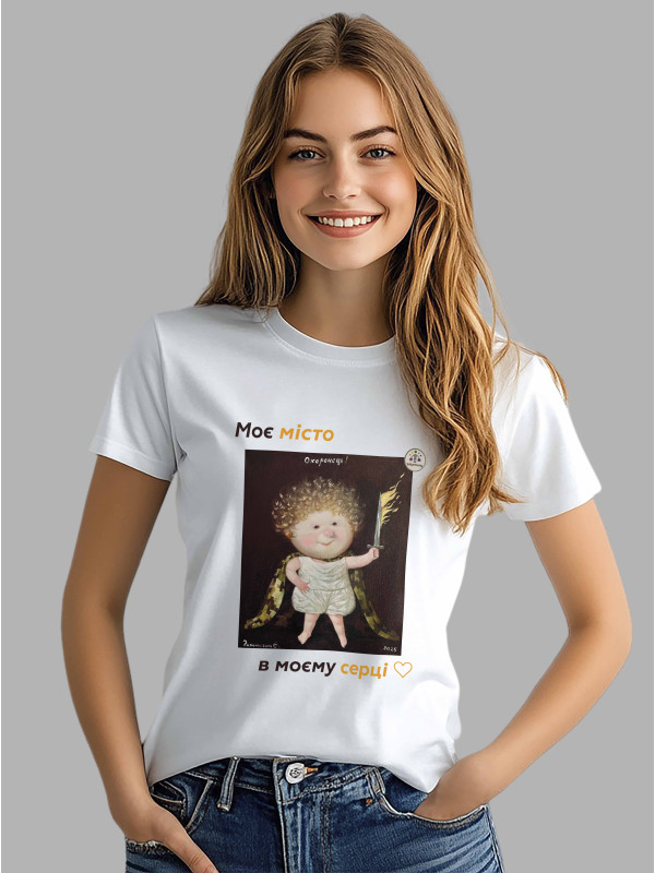 Футболка жіноча з принтом «Охоронець: Моє місто в моєму серці» Євгенії Гапчинської, 2512022