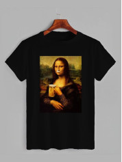 Футболка з принтом Mona lisa and beer (Мона Ліза з пивом) (0141)