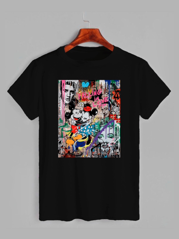 Футболка з принтом Стріт-арт Графіті Міккі і Мінні Маус (0918)