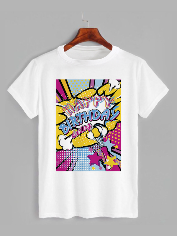 Футболка с принтом Поп-арт С Днем Рождения милая (1010)