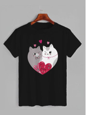 Футболка на день закоханих з принтом Пара милих закоханих котиків (1224)