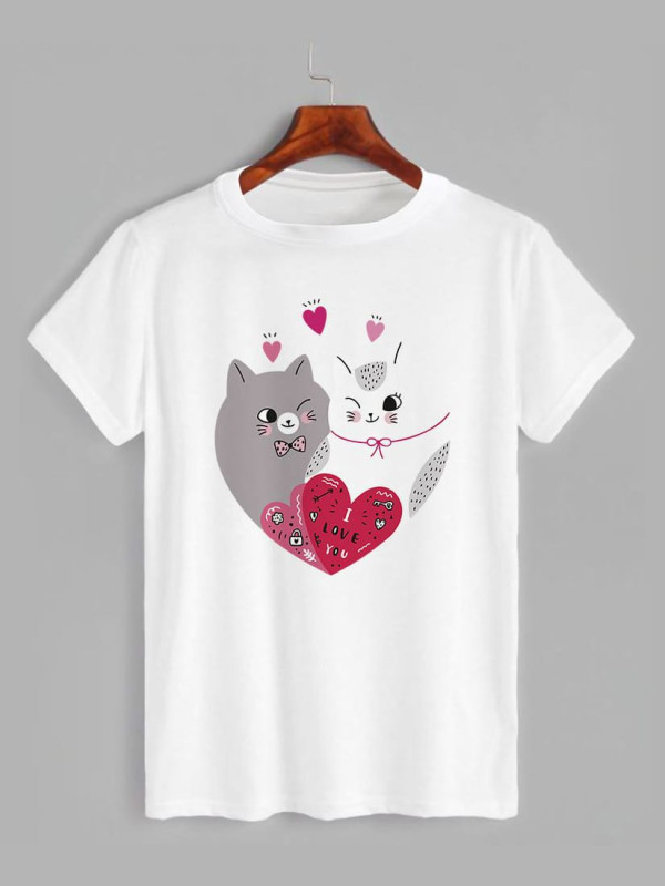 Футболка на день закоханих з принтом Пара милих закоханих котиків (1224)