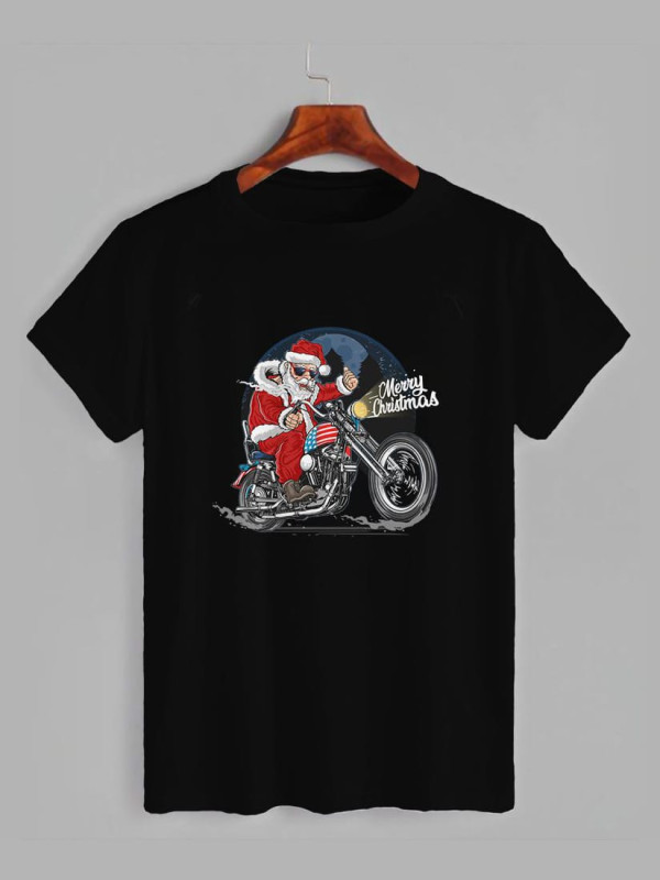 Футболка мужская с новогодним принтом Santa biker (Санта байкер) Merry Christmas (2110)