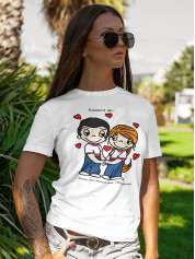 Футболка ко Дню влюбленных с принтом Love is - бачити сенс життя в очах один одного (0222)