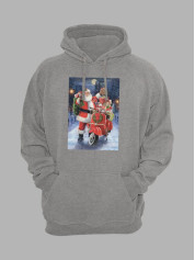 Толстовка жіноча худі з новорічним принтом Санта Клаус з подарунками - 211202