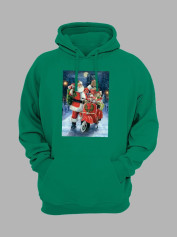 Толстовка жіноча худі з новорічним принтом Санта Клаус з подарунками - 211202