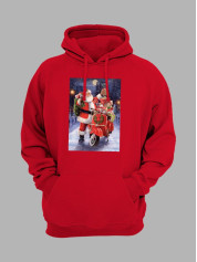 Толстовка жіноча худі з новорічним принтом Санта Клаус з подарунками - 211202