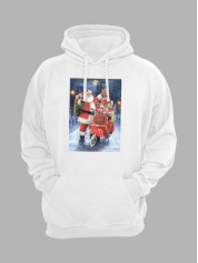Толстовка жіноча худі з новорічним принтом Санта Клаус з подарунками - 211202
