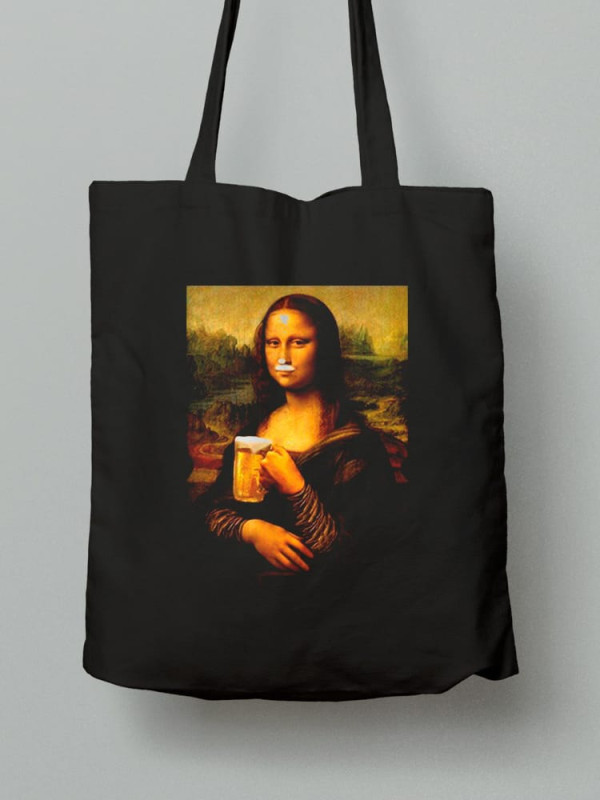 Екосумка шопер з бавовни 38х40см з принтом Mona lisa and beer (Мона Ліза з пивом) - 0141