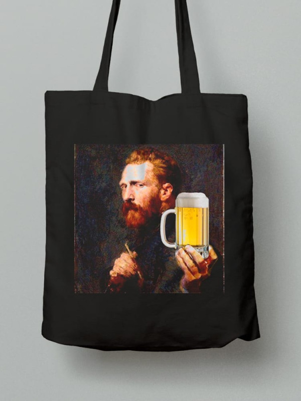 Экосумка из хлопка 38х40см с принтом Van Gogh and beer (Ван Гог и пиво) - 0153
