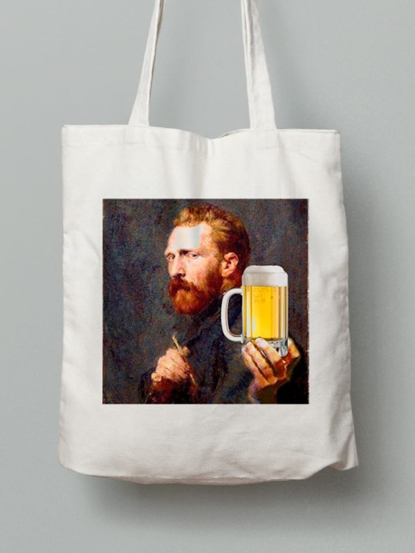 Экосумка из хлопка 38х40см с принтом Van Gogh and beer (Ван Гог и пиво) - 0153