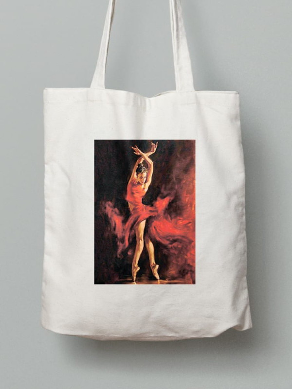 Екосумка шопер з бавовни 38х40см з принтом Балерина в червоном - 0155