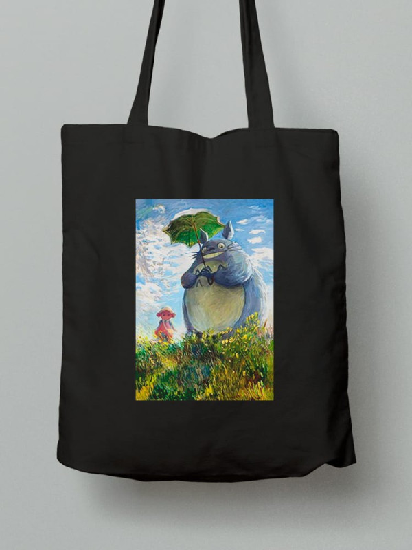 Екосумка шопер з бавовни 38х40см з принтом Дама з парасолькою і Мій сусід Тоторо - 0156