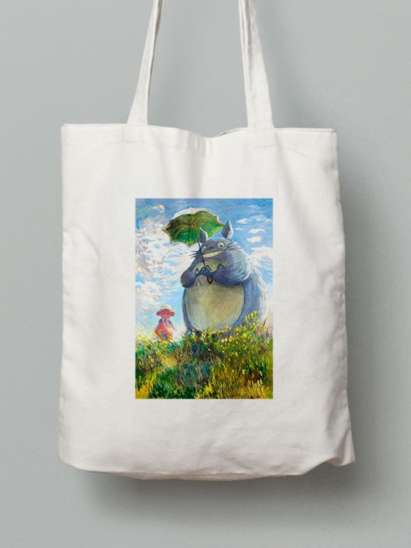 Екосумка шопер з бавовни 38х40см з принтом Дама з парасолькою і Мій сусід Тоторо - 0156