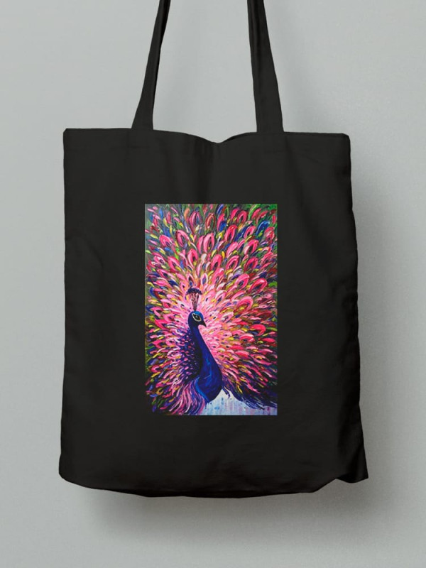 Екосумка шопер з бавовни 38х40см з принтом Яскравий павлин - 0162
